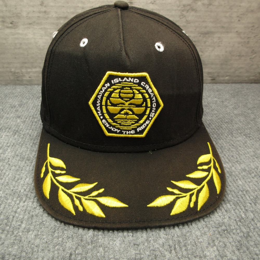 Hawaiian Island Creations Hat Cap Mens Snap Back Black Surf Skate Streetwear